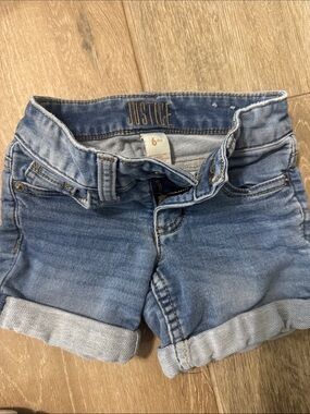 Justice Light Blue Girls Rolled Hem Denim Shorts